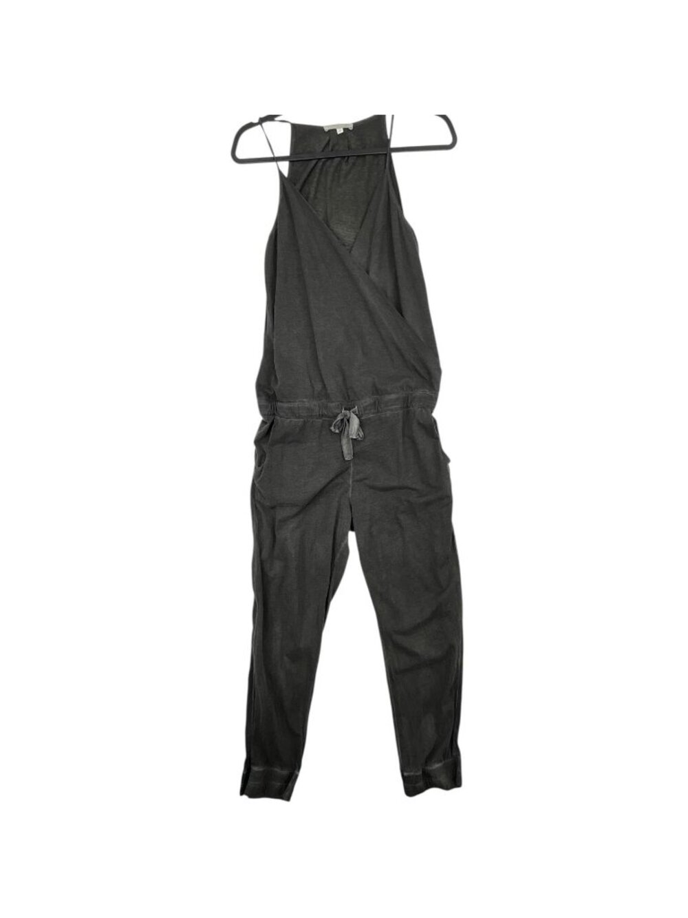 Skin Jumpsuit Womens 1 XS Gray Faux Wrap V Neck Sleeveless Elastic Waist Lounge
